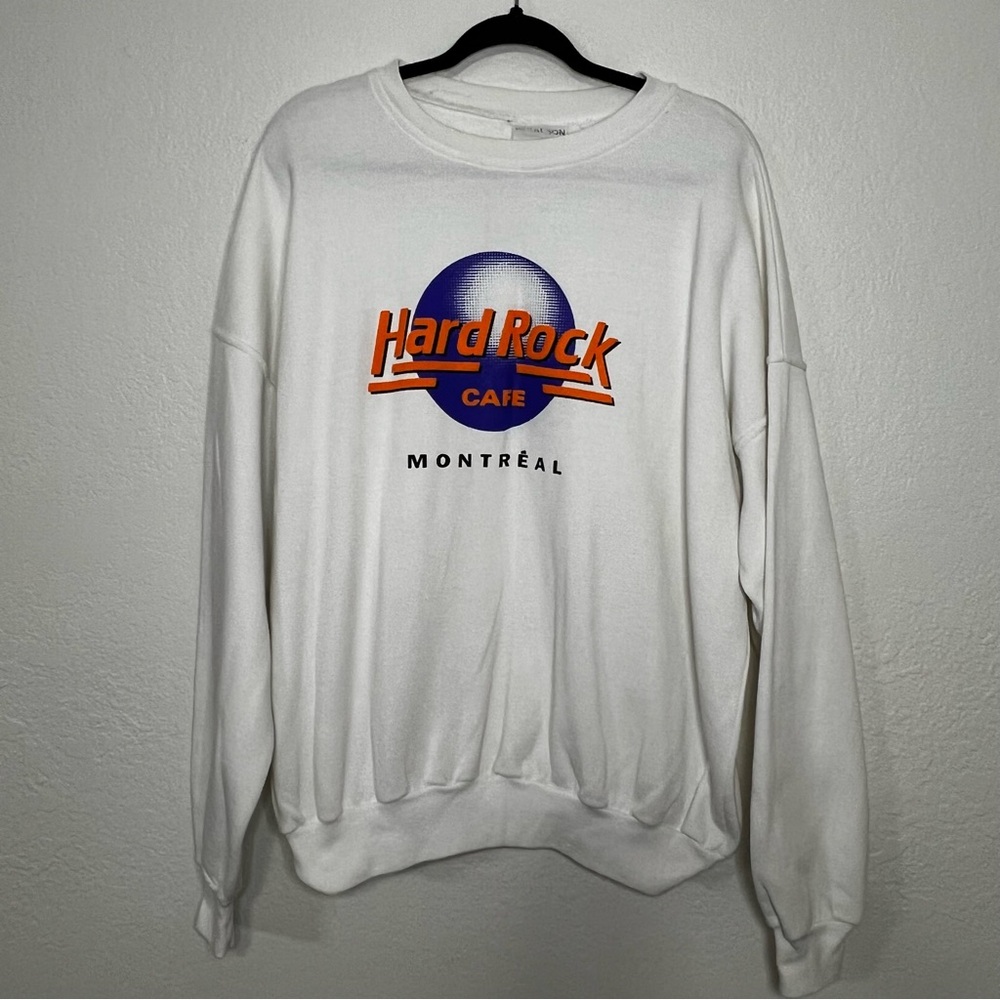 VTG Hard Rock Cafe Montreal Crewneck‎ Sweatshirt Puffy Retro Logo Unisex Size XL